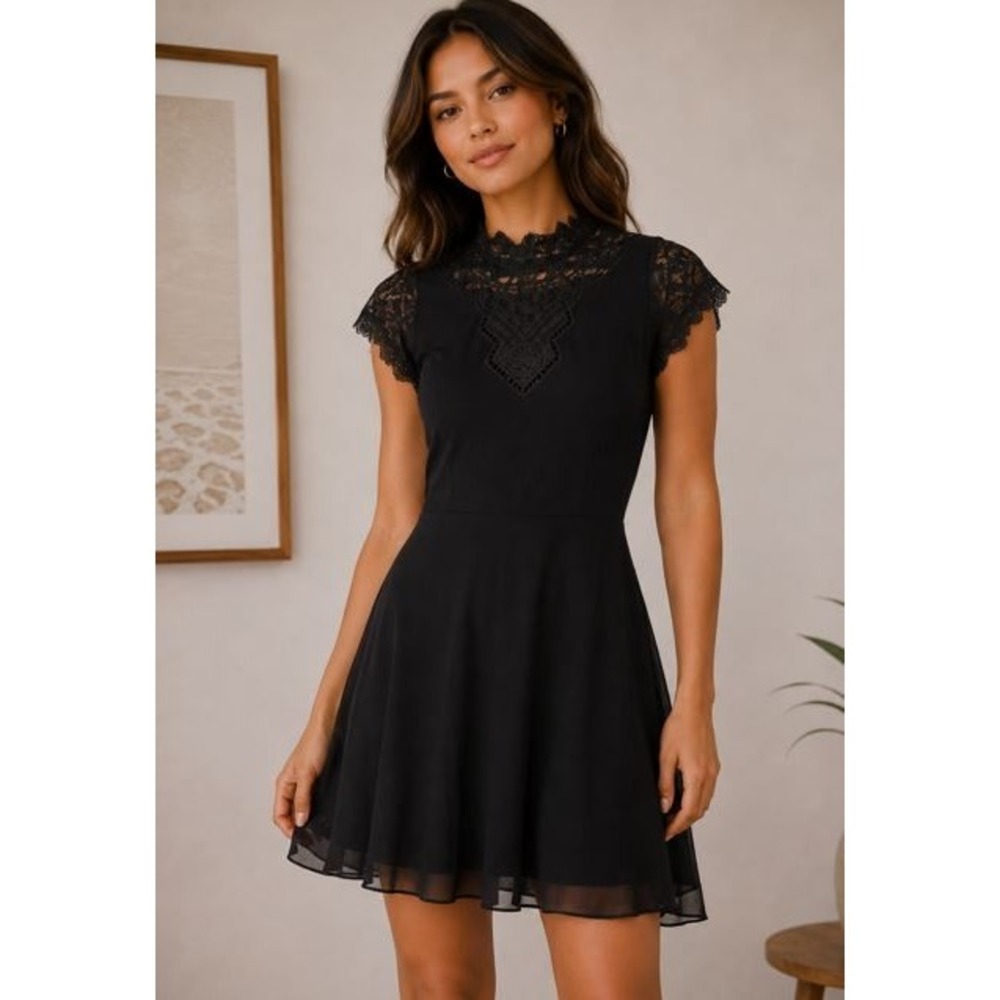 Whisygoth Lace Dress XL Black‎ Fit Flare Romatic Cocktail Party LBD Chic Evening